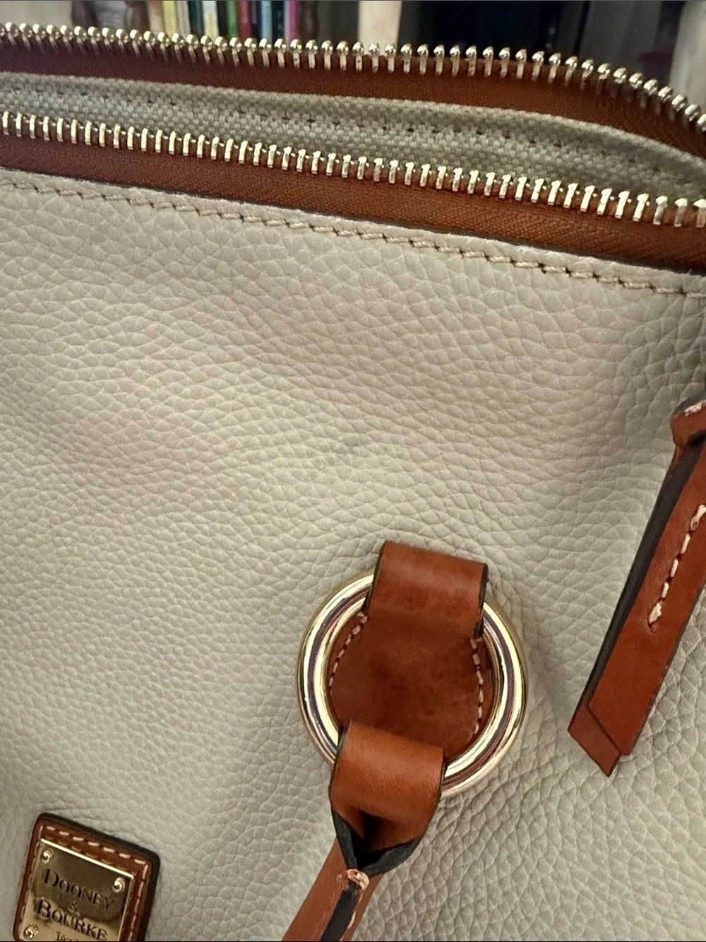 Dooney & Bourke Cream and Brown Pebbled Leather Satchel